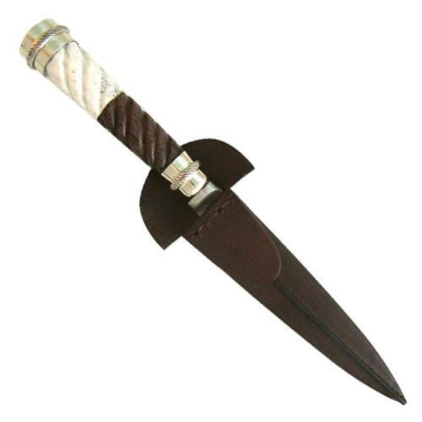 Cuchillo Madera y Ciervo Galloneada 14Cm Acero Inox Vaina Vaqueta Cocida