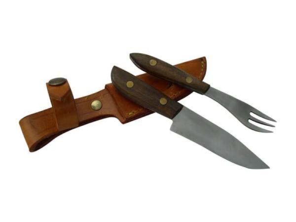 Juego Trinchar Doble Madera 7Cm Acero Inox Vaina Vaqueta