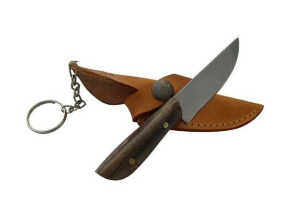 Cuchillo Llavero Madera 5 Cm Acero Inox Vaina Vaqueta