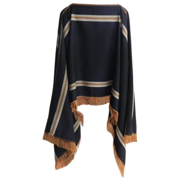 Poncho Fino De Vicuña Con Detalles En Diferentes Tonos y Flecos - Imagen 2