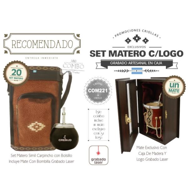 Combo 20 Set Matero Grabado Un Mate CCaja Grabado De Regalo