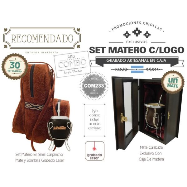 Combo 30 Set Materos Grabados Un Mate Criollo Grabado De Regalo