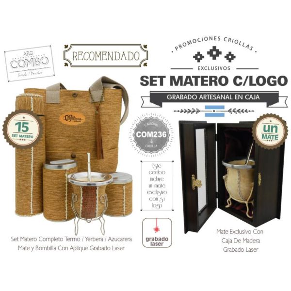 Combo 15 Set Matero Grabado Un Mate CCaja Grabado De Regalo