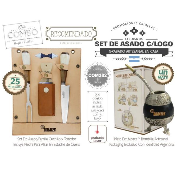 Combo 25 Set de Asado Grabados Un Mate Criolllo Grabado De Regalo