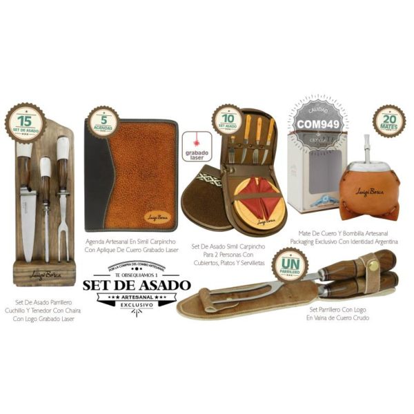 Combo 15 Set Asado 5 Agendas 10 Set 20 Mates Un Set De Regalo - Imagen 2